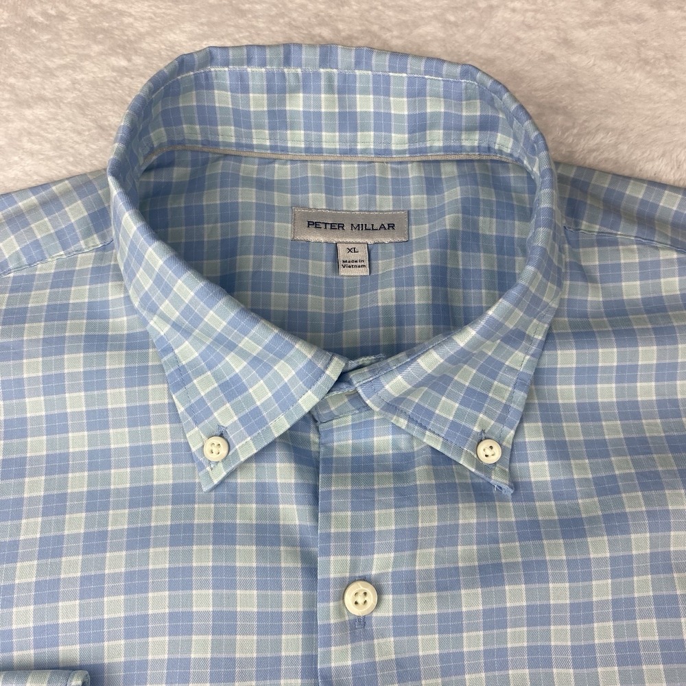 Peter Millar Shirt Mens XL Blue/Green Checks Cotton/Nylon/Spandex Stretch - Picture 2 of 7